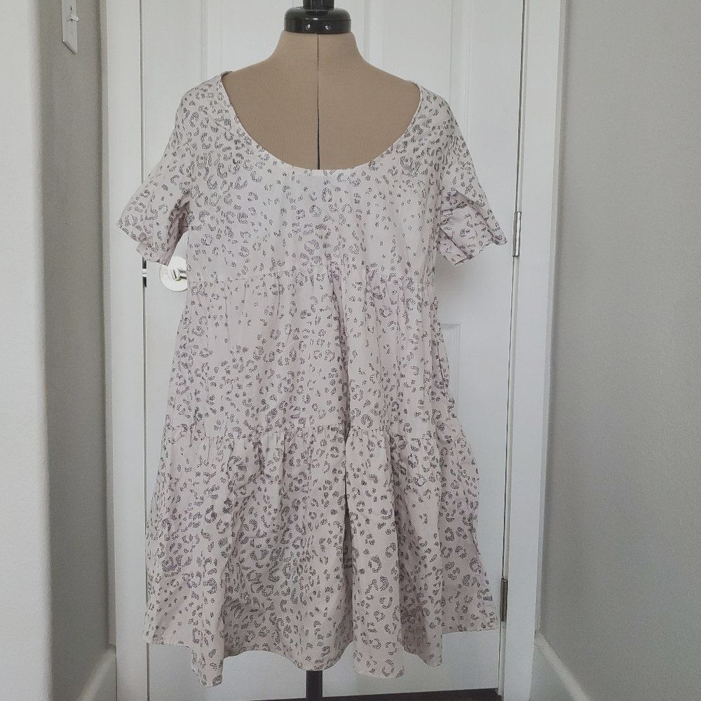 A New Day Women's Dress Small Black and White Leopard Print Short Sleeve Tiered